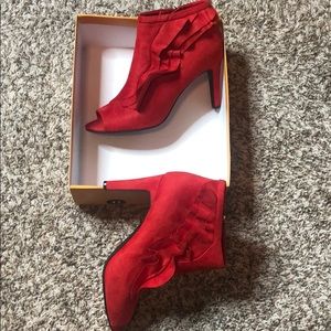 Red Ruffle Bootie